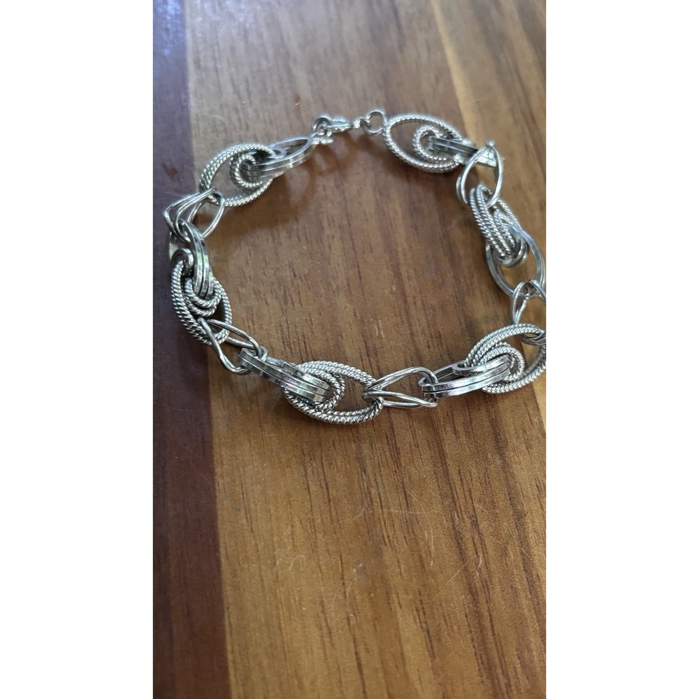 Sterling Silver 925 Interlocked Multi Oval Rope Link Bracelet 15.3 Grams